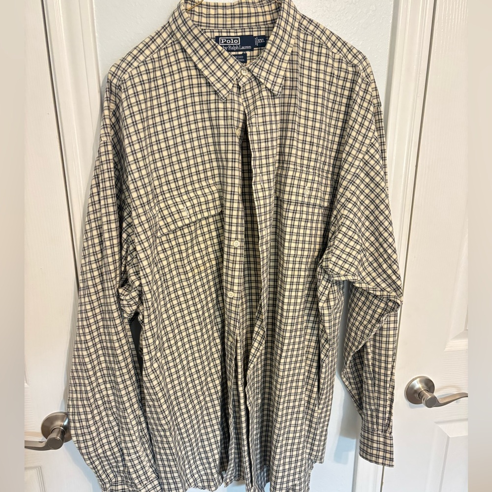 Ralph Lauren Plaid Button-Down in Cream and Navy XXL